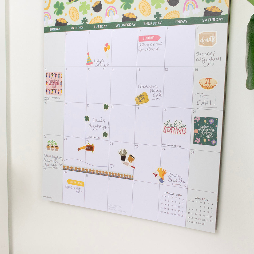 2026 Hanging Calendar, 11" x 17", Holiday Icons
