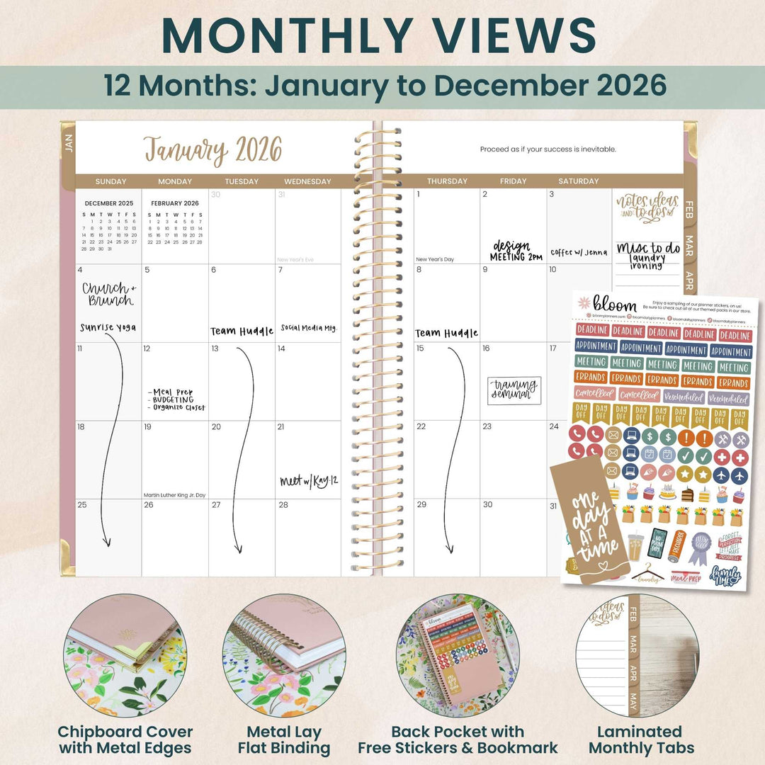 2026 Hard Cover Planner, 5.5" x 8.25", Linen, Pink