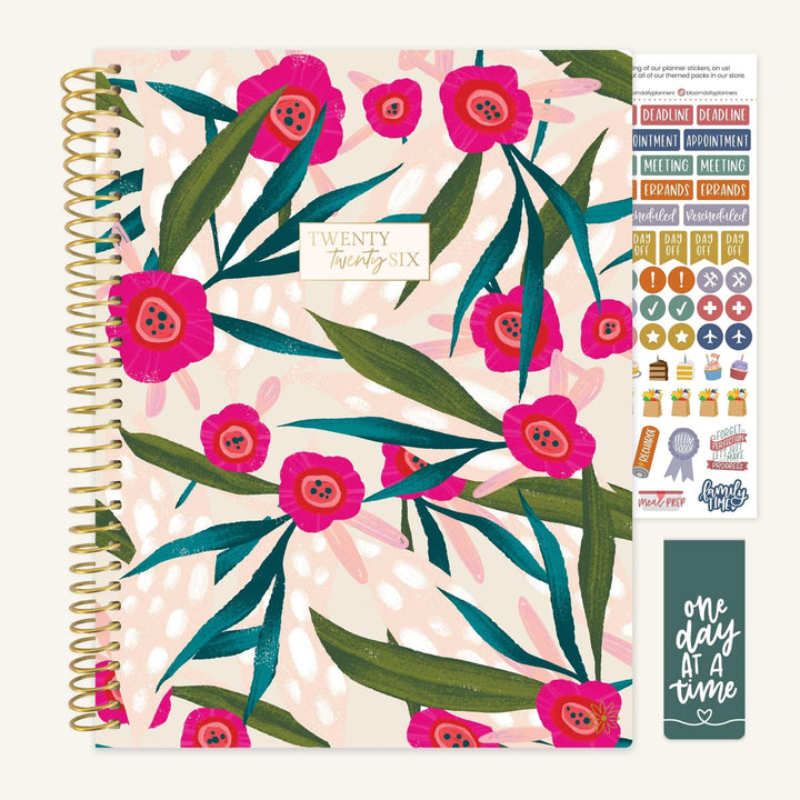 2026 Soft Cover Planner, 8.5" x 11", Pink Poppies