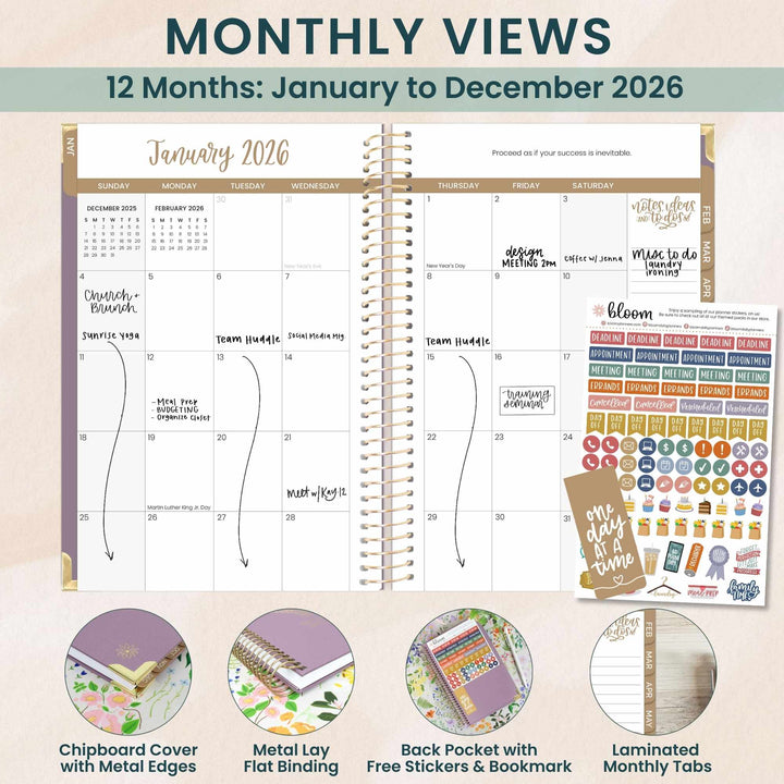 2026 Hard Cover Planner, 5.5" x 8.25", Linen, Purple