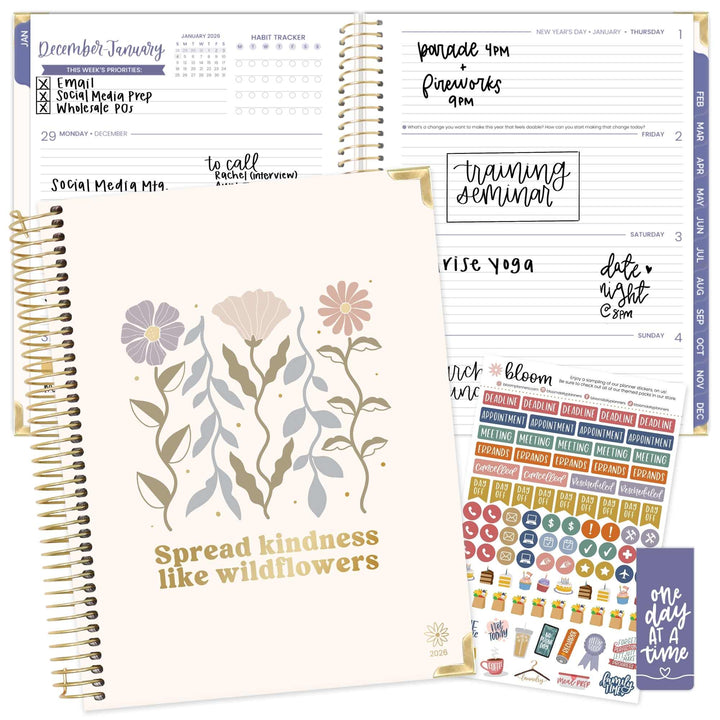 2026 Hard Cover Planner, 8.5" x 11", Spread Kindness Like Wildflowers