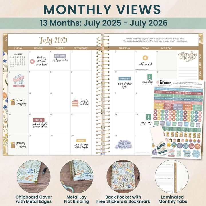 2025-26 Hard Cover Planner, 8.5" x 11", Whimsical Wildflowers