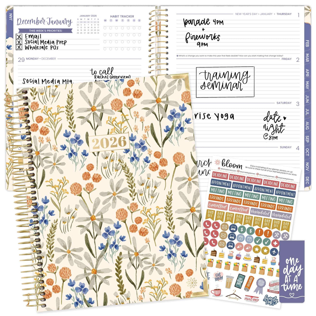 2026 Hard Cover Planner, 8.5" x 11", Whimsical Wildflowers