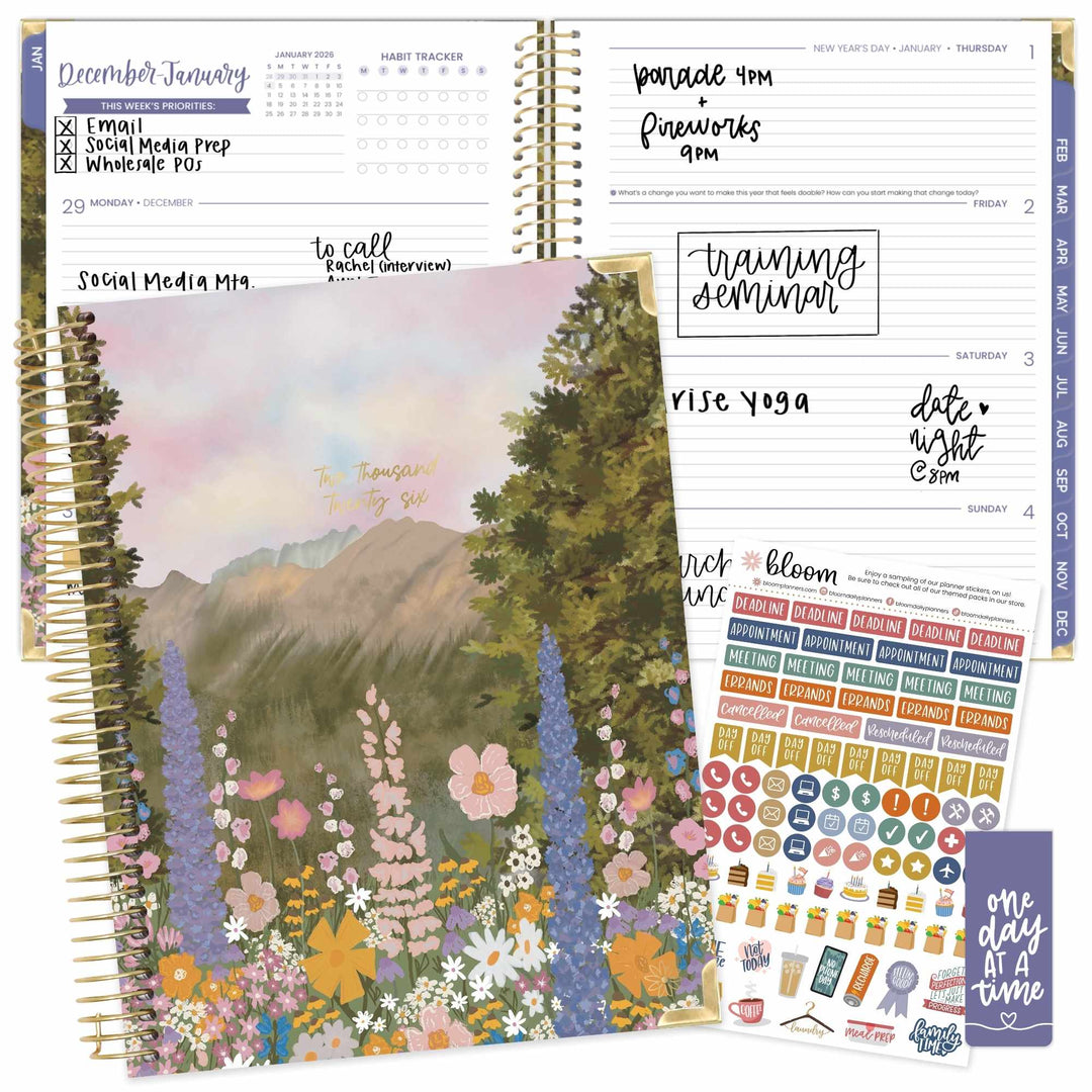 2026 Hard Cover Planner, 8.5" x 11", Wildflower Mountainside