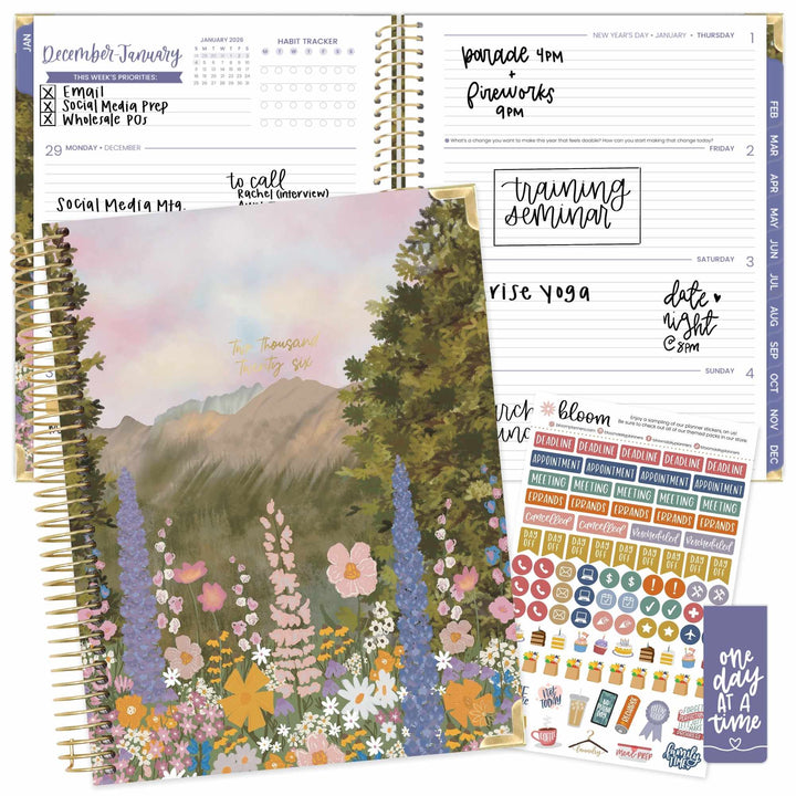2026 Hard Cover Planner, 8.5" x 11", Wildflower Mountainside