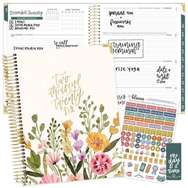 2026 Hard Cover Planner, 8.5" x 11", Beige Bouquet