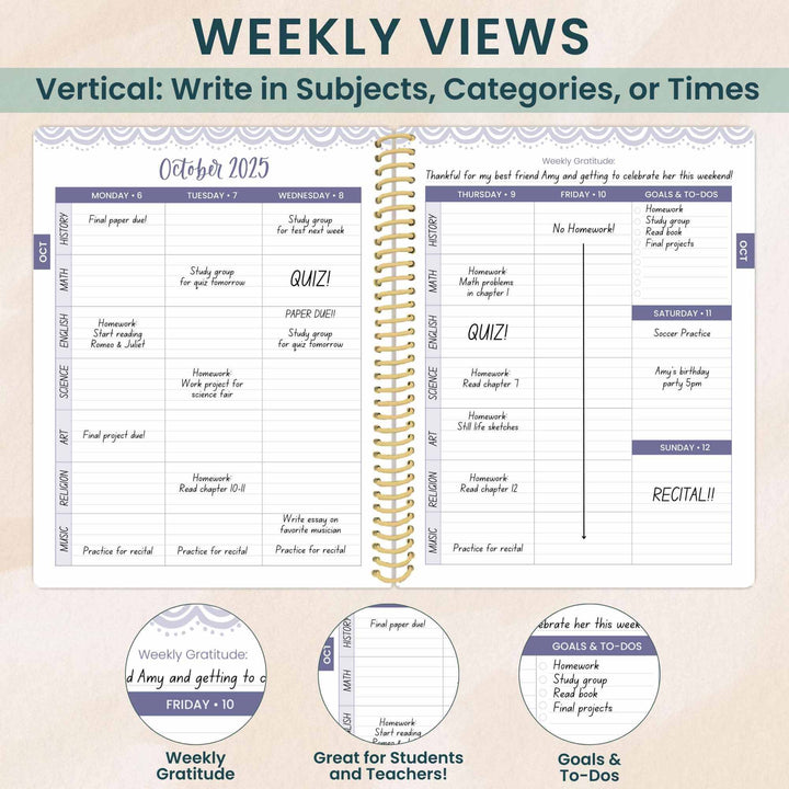2025-26 Soft Cover Daisy Student Planner, 7" x 9", Cotton Candy Clouds