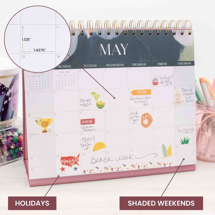 2026-2027 19 Month Standing Flip Desk Calendar, 8" x 10", Paint Strokes