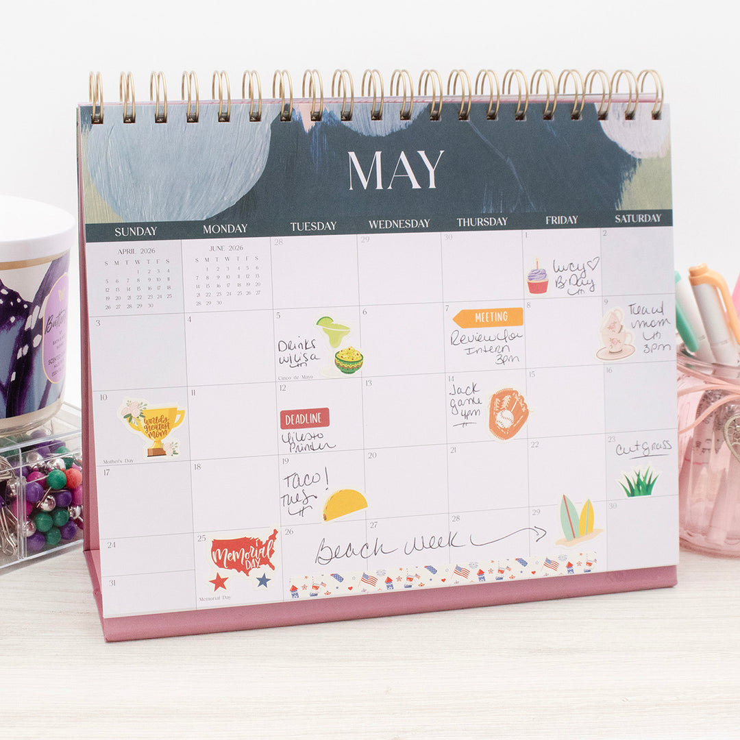 2026-2027 19 Month Standing Flip Desk Calendar, 8" x 10", Paint Strokes