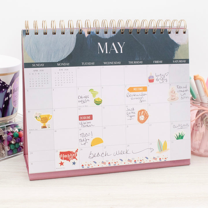 2026-2027 19 Month Standing Flip Desk Calendar, 8" x 10", Paint Strokes