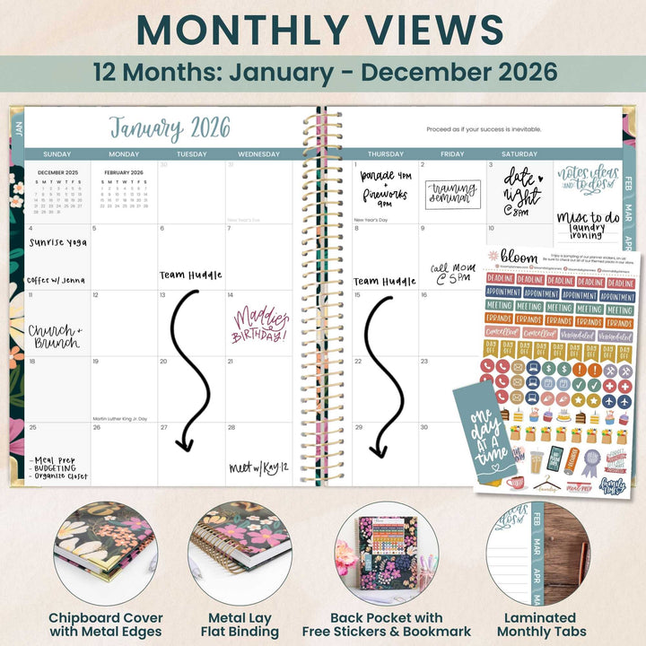 2026 Hard Cover Planner, 8.5" x 11", Blooming Wildly