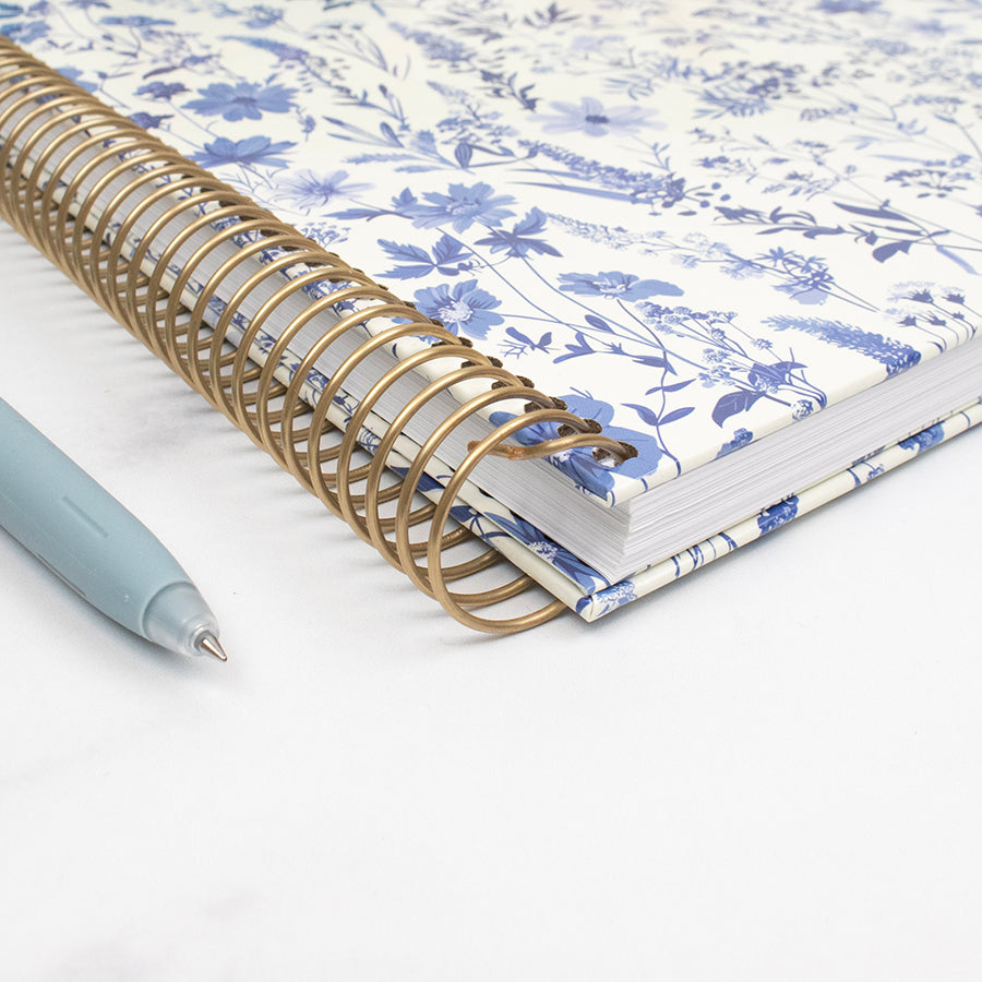2026 Hard Cover Planner, 8.5" x 11", Blue & White Floral