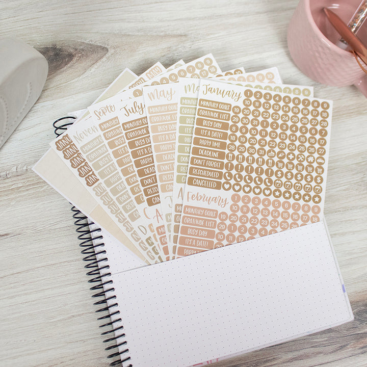 Planner Stickers, Calendar Essentials Pack, Aesthetic Boho