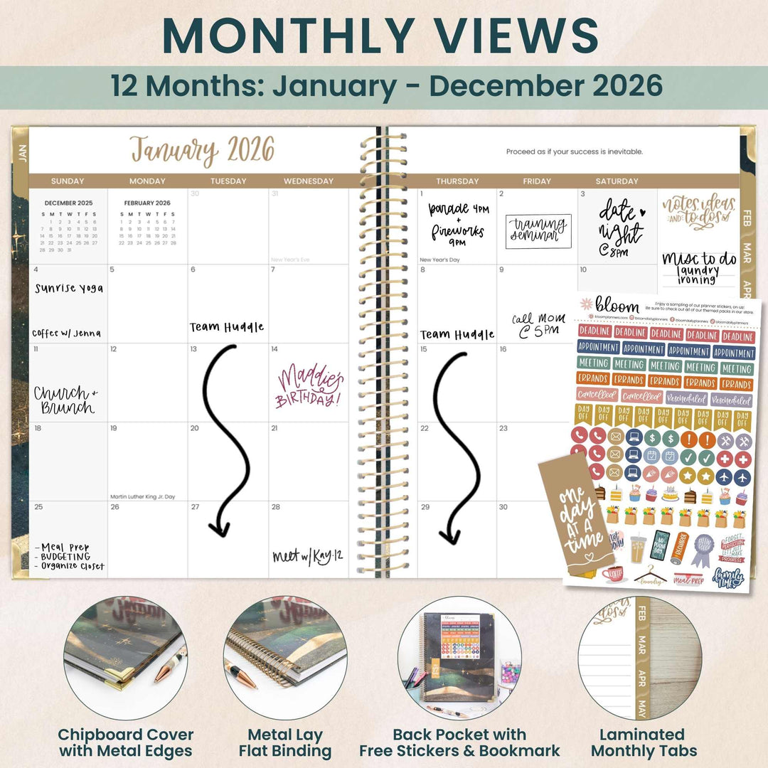 2026 Hard Cover Planner, 8.5" x 11", Celestial Skies