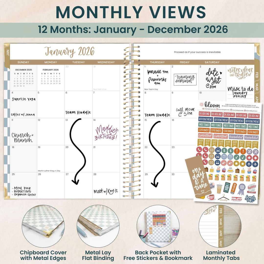 2026 Hard Cover Planner, 8.5" x 11", Checkered