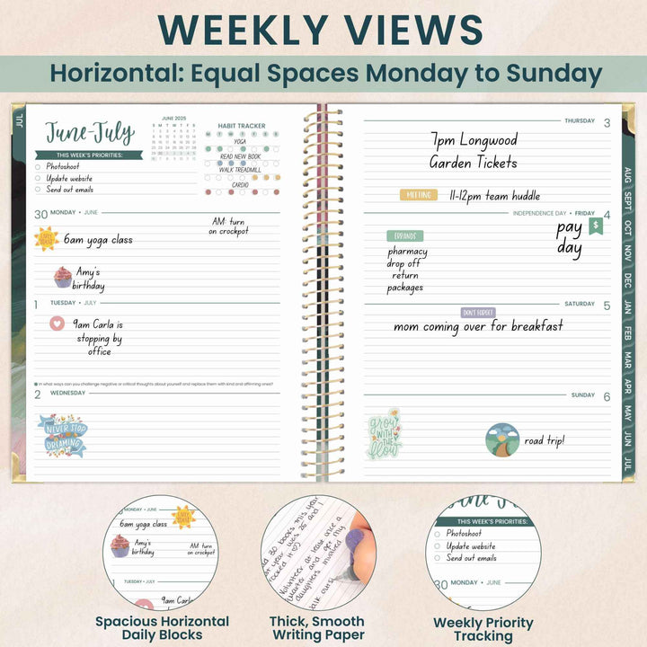 2025-26 Hard Cover Planner, 8.5" x 11", Emerald Paint Strokes