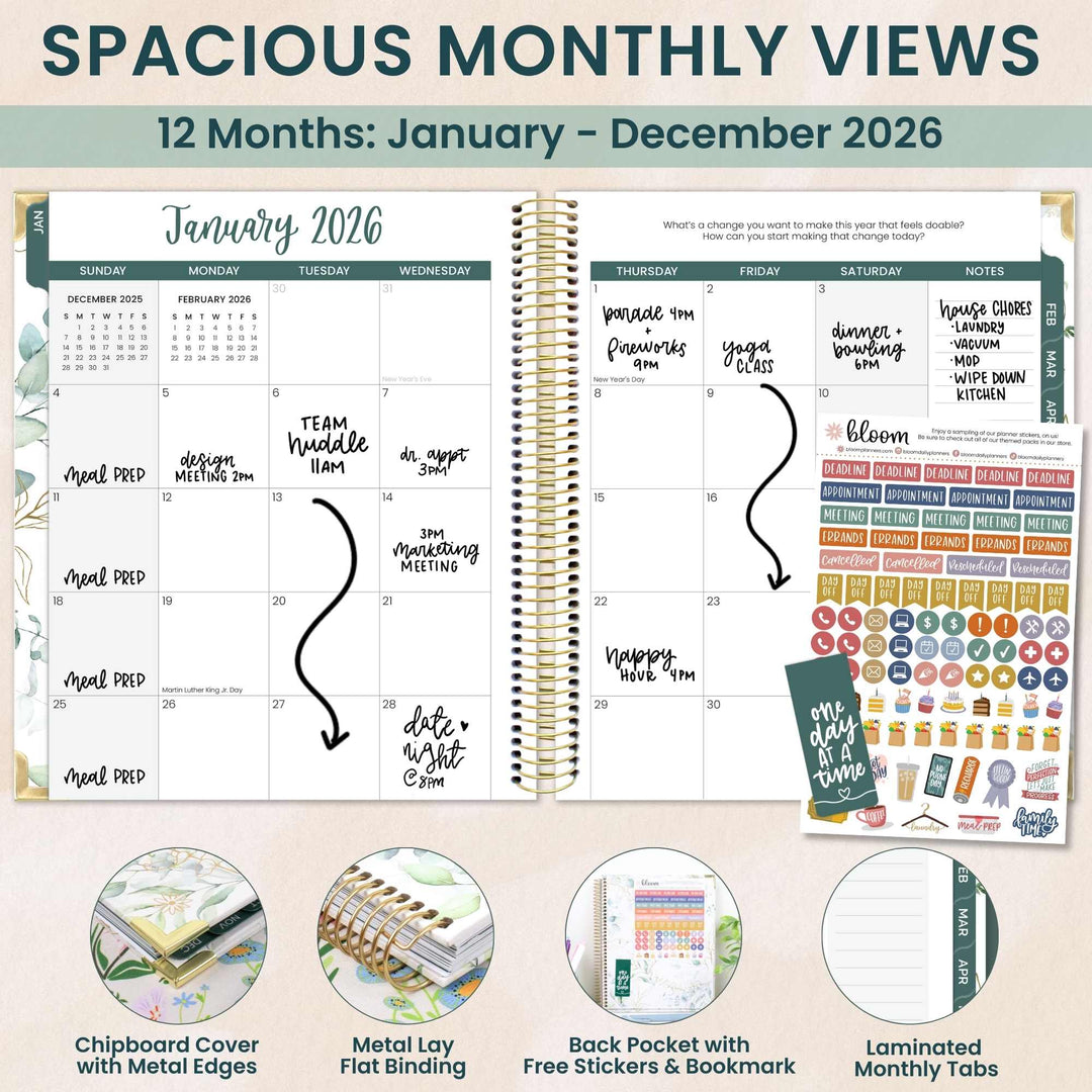2026 Vision Planner, 7.5" x 9", Eucalyptus, White