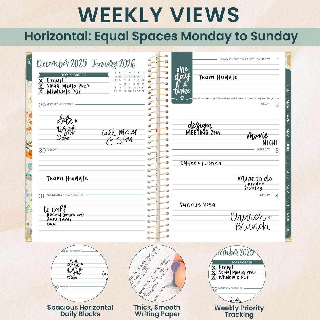 2026 Hard Cover Planner, 5.5" x 8.25", Garden Party, Beige