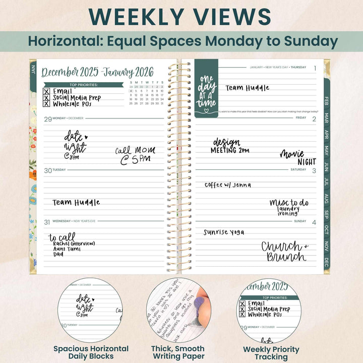 2026 Hard Cover Planner, 5.5" x 8.25", Garden Party, Beige