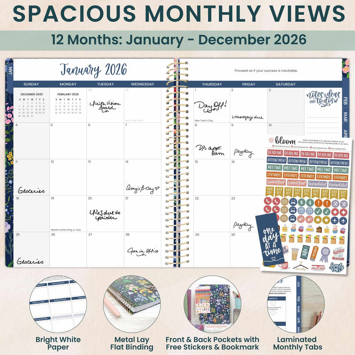 2026 Soft Cover Planner, 8.5" x 11", Garden Party, Navy