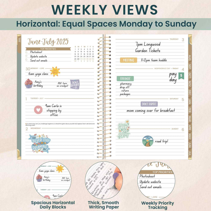 2025-26 Hard Cover Planner, 5.5" x 8.25", Green Linen