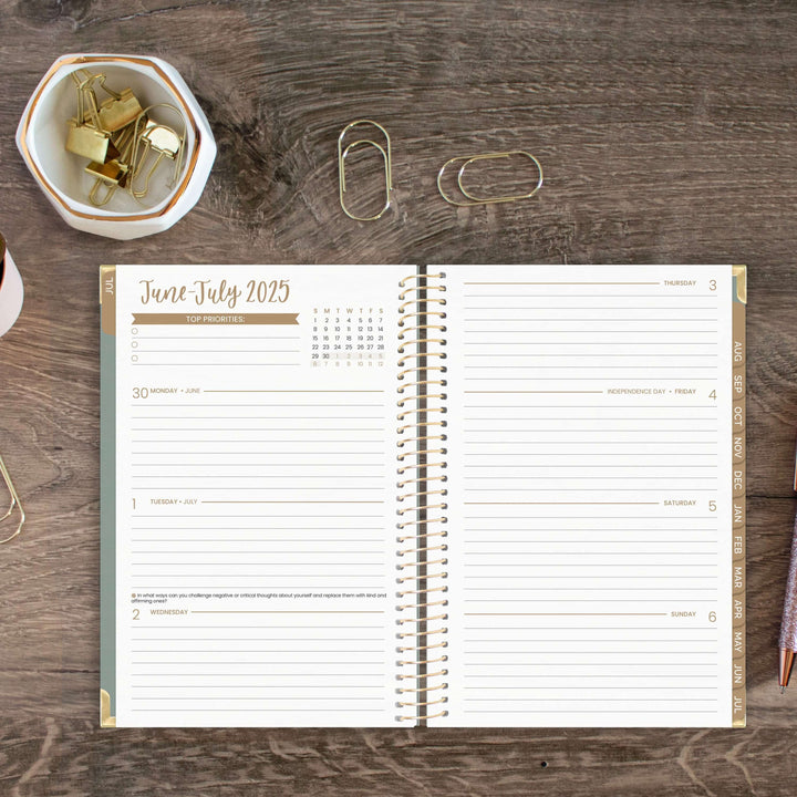 2025-26 Hard Cover Planner, 5.5" x 8.25", Green Linen