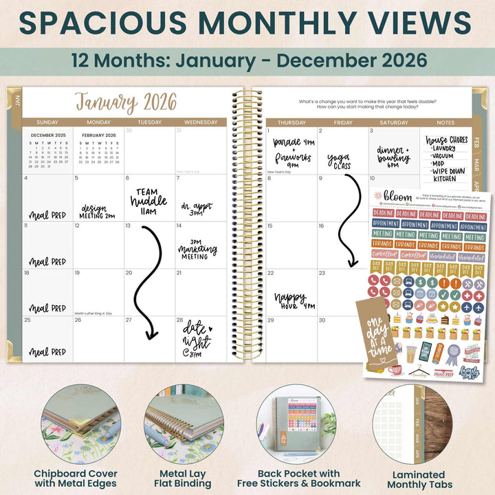 2026 Vision Planner, 7.5" x 9", Green Linen