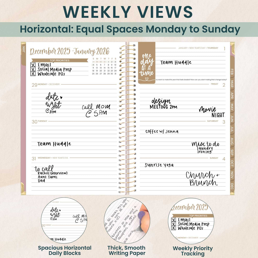 2026 Hard Cover Planner, 5.5" x 8.25", Linen, Pink