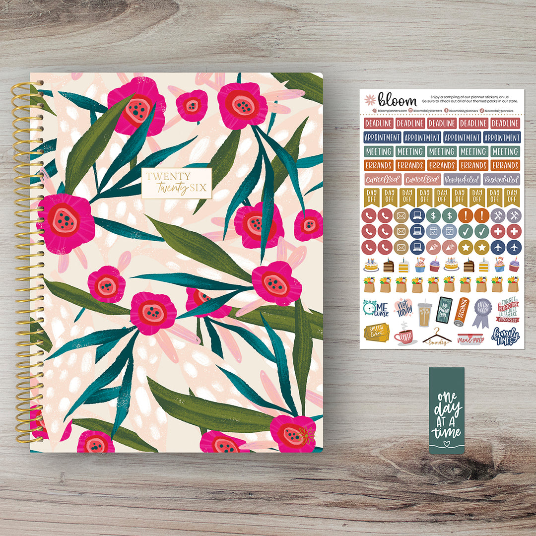 2026 Soft Cover Planner, 8.5" x 11", Pink Poppies