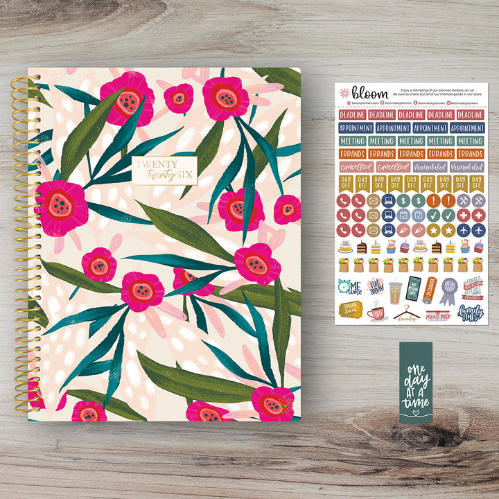 2026 Soft Cover Planner, 8.5" x 11", Pink Poppies