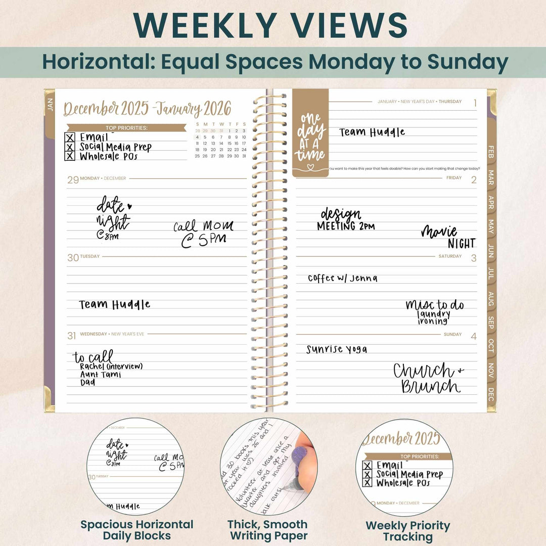 2026 Hard Cover Planner, 5.5" x 8.25", Linen, Purple