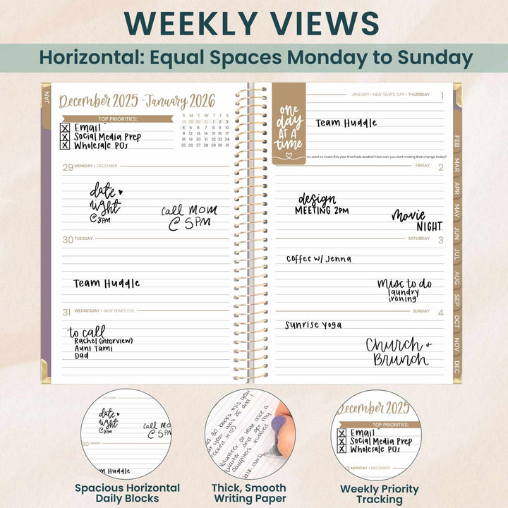 2026 Hard Cover Planner, 5.5" x 8.25", Linen, Purple