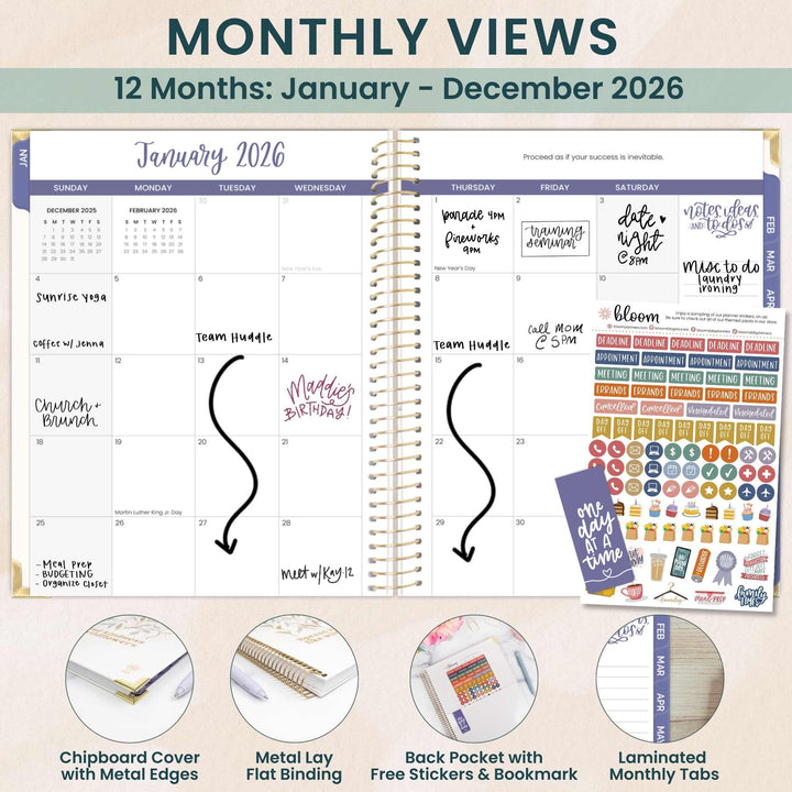 2026 Hard Cover Planner, 8.5" x 11", Spread Kindness Like Wildflowers