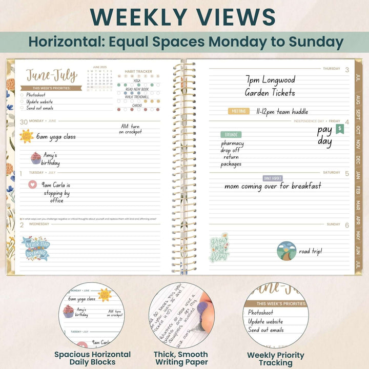 2025-26 Hard Cover Planner, 8.5" x 11", Whimsical Wildflowers