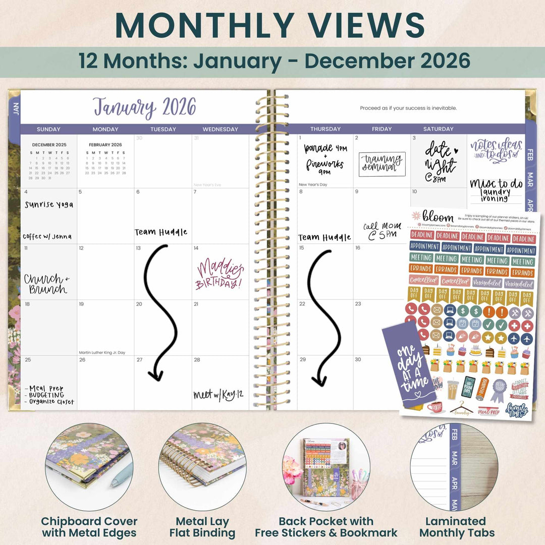 2026 Hard Cover Planner, 8.5" x 11", Wildflower Mountainside