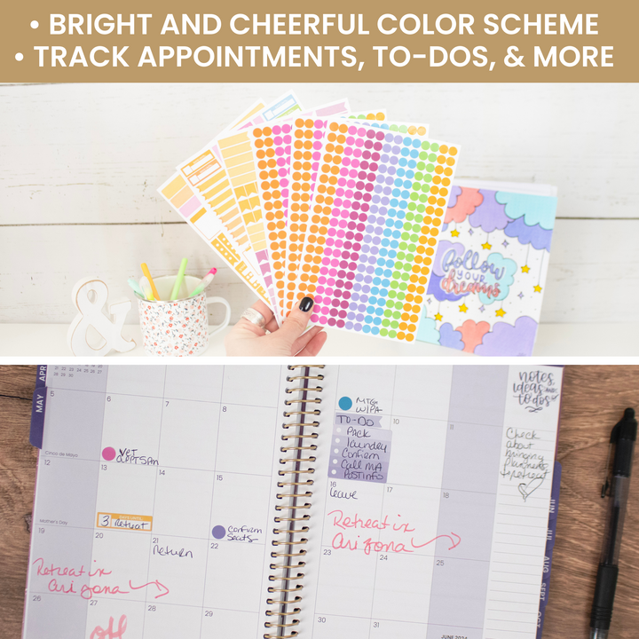 Planner Stickers, Color Coding Pack, Bright
