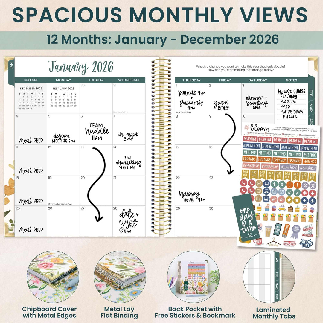 2026 Vision Planner, 7.5" x 9", Beige Bouquet