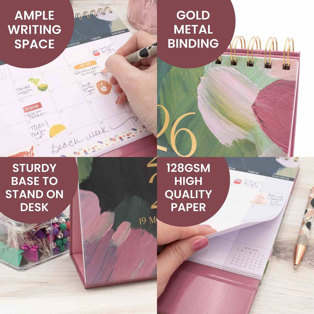 2026-2027 19 Month Standing Flip Desk Calendar, 8" x 10", Paint Strokes