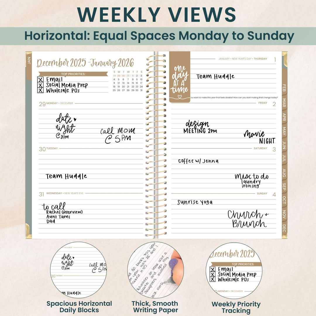 2026 Hard Cover Planner, 5.5" x 8.25", Linen, Green