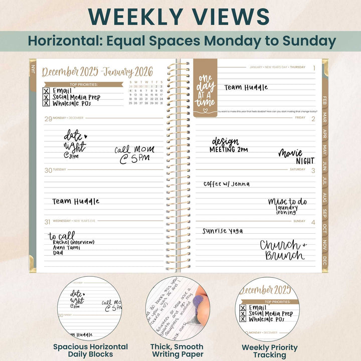 2026 Hard Cover Planner, 5.5" x 8.25", Linen, Green