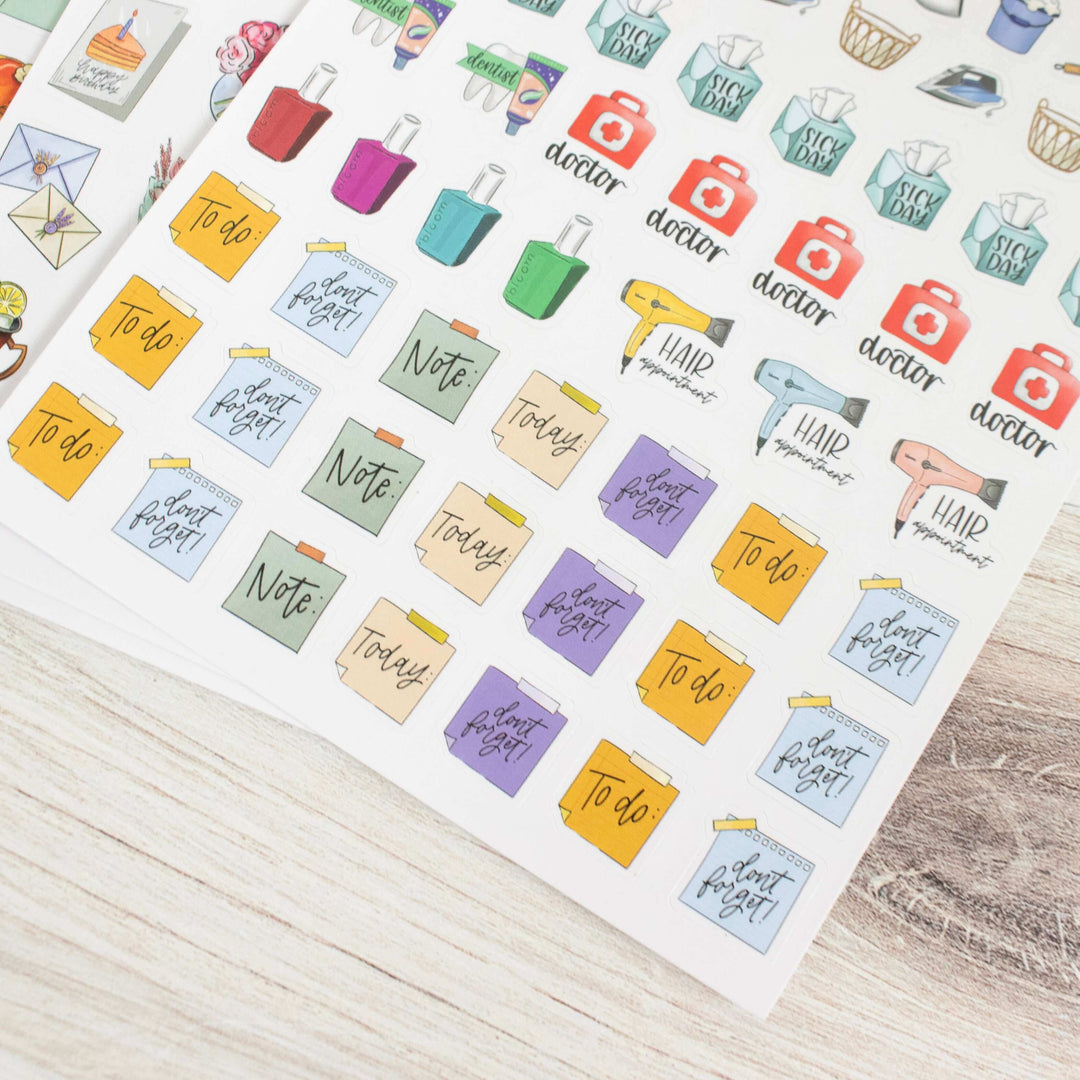 Planner Stickers, Hand-Drawn Everyday Essentials Pack