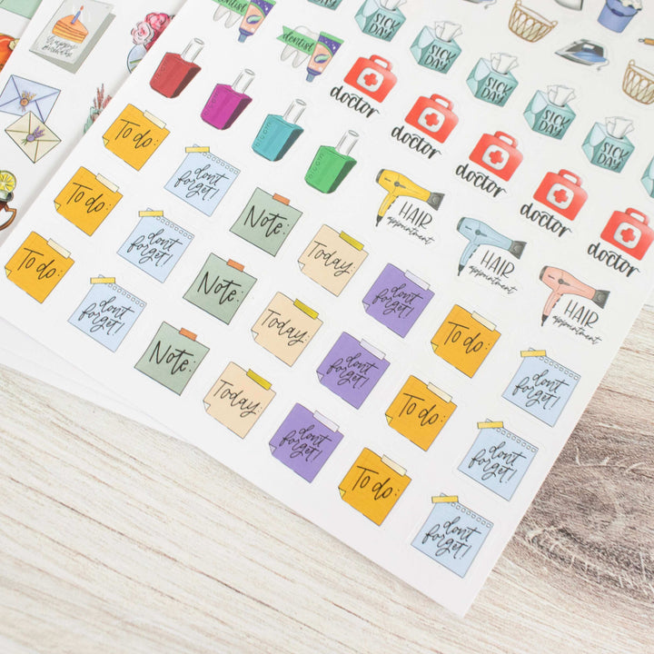 Planner Stickers, Hand-Drawn Everyday Essentials Pack