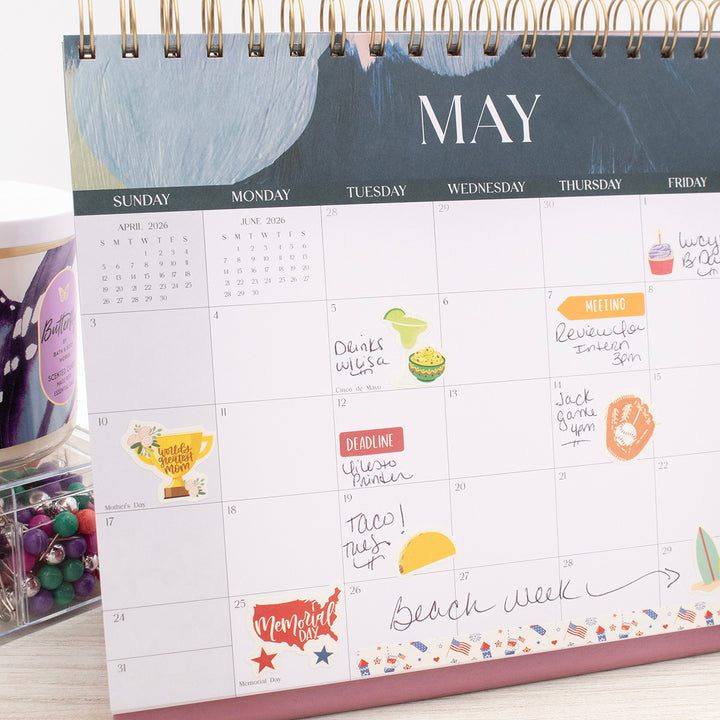 2026-2027 19 Month Standing Flip Desk Calendar, 8" x 10", Paint Strokes