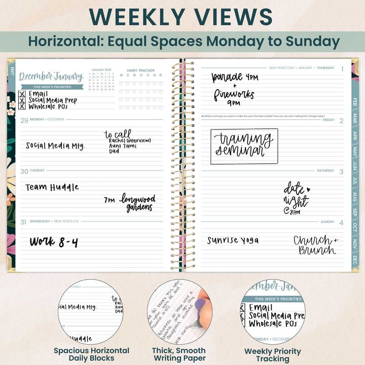2026 Hard Cover Planner, 8.5" x 11", Blooming Wildly