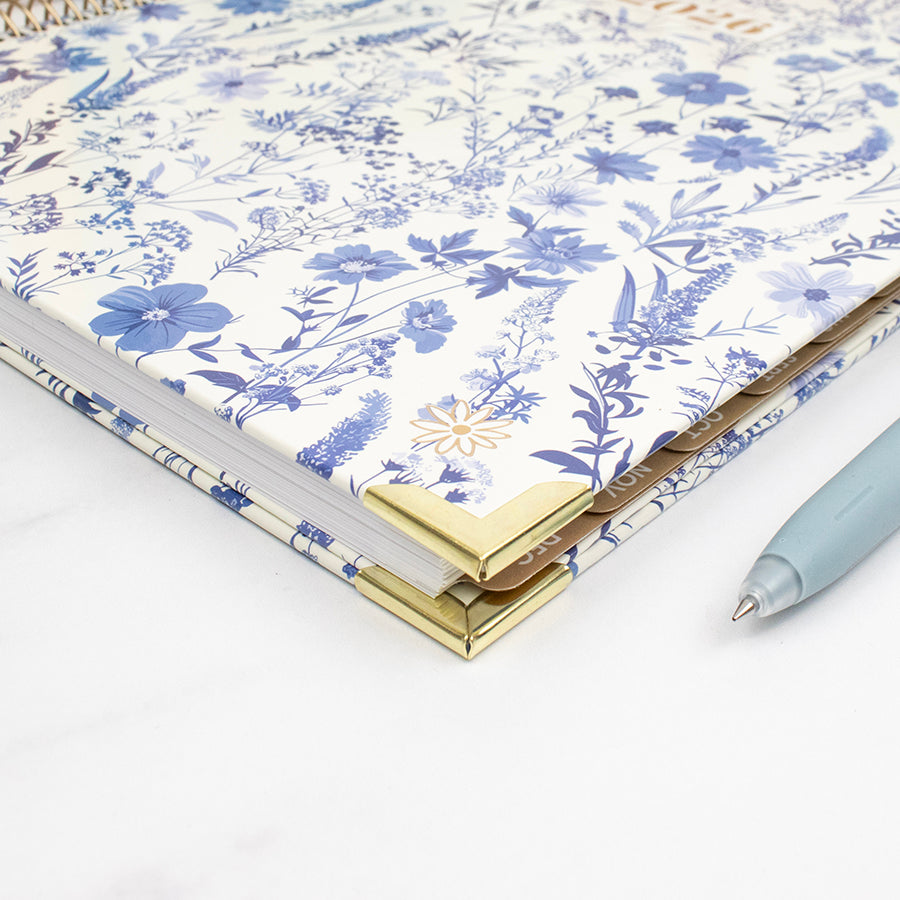2026 Hard Cover Planner, 8.5" x 11", Blue & White Floral