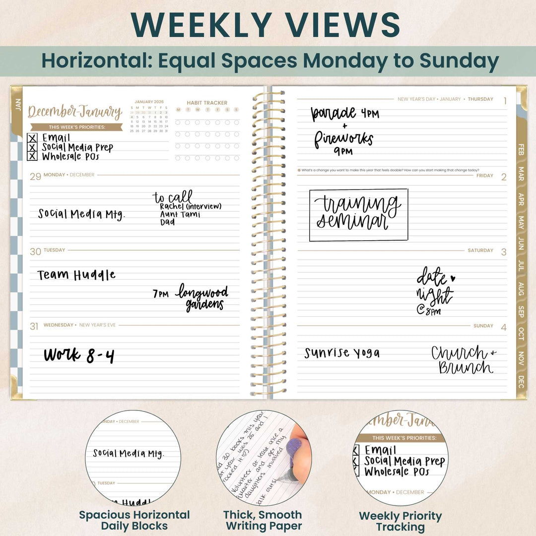 2026 Hard Cover Planner, 8.5" x 11", Checkered