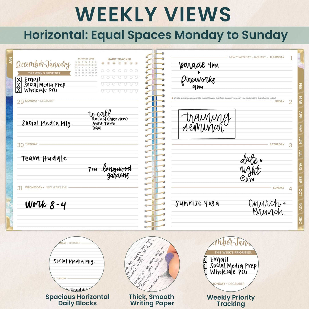 2026 Hard Cover Planner, 8.5" x 11", Coastal Calm