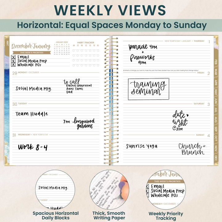 2026 Hard Cover Planner, 8.5" x 11", Coastal Calm