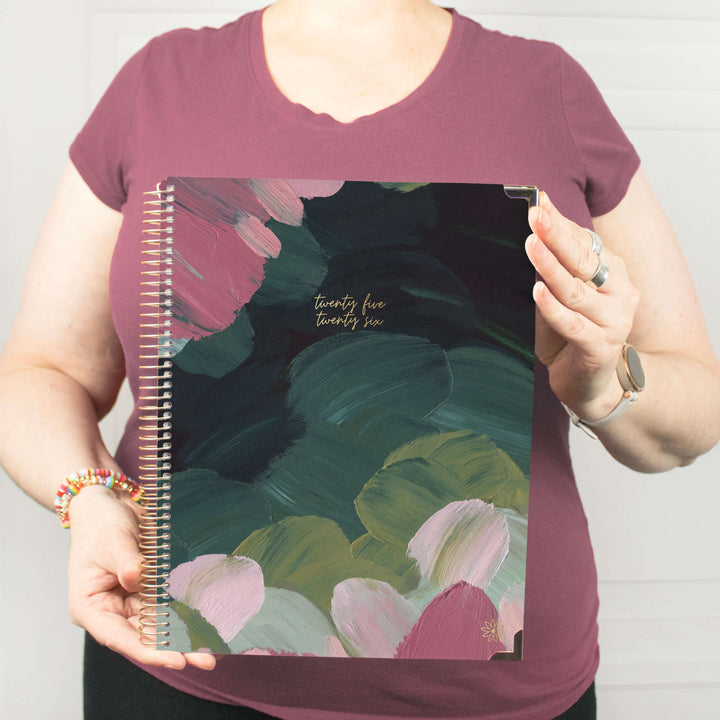 2025-26 Hard Cover Planner, 8.5" x 11", Emerald Paint Strokes