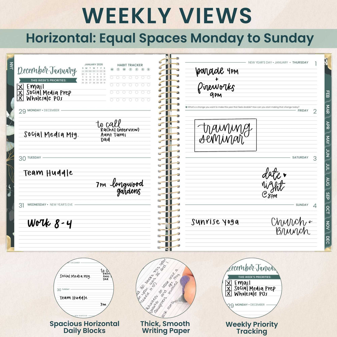 2026 Hard Cover Planner, 8.5" x 11", Eucalyptus, Green